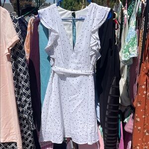 White Polka Dot Fit and Flare Ruffle Dress
